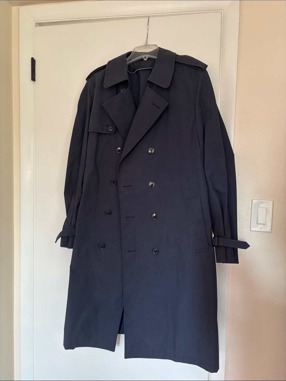 Men's Navy Double-Breasted Trench Coat with removable liner